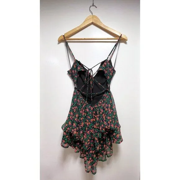 Floral Romper Shorts Womens Size XS Mahina Hawaii Floral Print Chiffon Backless - Picture 8 of 12
